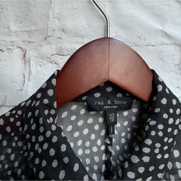 Rag & Bone Libby Silk Sheer Polka Dot Top Button down in black white size XS - Picture 8 of 10